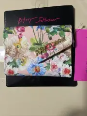 Betsey Johnson Peggable Card Case Flap Snap On Wallet FLORAL-Gold Hardware CUTE!