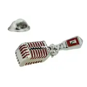 Red & Silver Retro Studio Microphone Music Lapel Pin Badge X2AJTP407