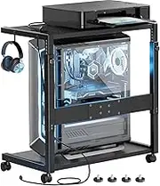 JANE EYRE PC Tower Stand - Adjustable Computer Tower Stand with Charging Station CPU Holder with Wheels for Home Office Gaming, Upgraded Larger Size 25.9" to 34.9" Height
