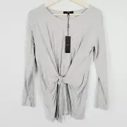 SABA Womens Size XS or 8 Silver Melange Ricki Tie Long Sleeve Top NEW + TAGS