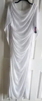 NEW White Shimmery Cape Back Rouch Gown by R&M Richards NYC