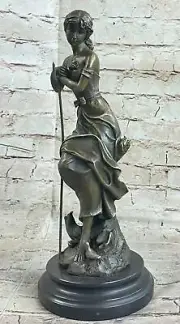 Art Deco Sexy maiden with Flowers Love Birds Bronze Masterpiece Sculpture Deal