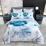 Floral Quilt/Doona/Duvet Cover Set (Queen/King/Super King Size Bed) (Blue, Super King)