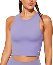 [BAYDI] Women's Sports Bra Without Underwire Bustier Removable Padded Crop Tops High Closed Tank Top Yoga Fitness Soft Bra, Purple Smoke, XS