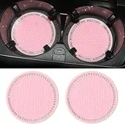2 Pcs Universal Car Bling Cup Holder Insert Coaster Car Interior Accessories, Car Cup Holder Coaster, Silicone Crystal Rhinestone Vehicle Coaster, Auto Cup Holder Insert Coasters(Pink)
