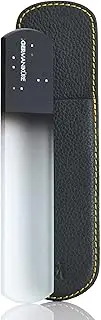 GERMANIKURE Pedicure Bar, Foot File, & Callous Remover - Black Glass with Leather Sleeve Ethically Made in Czech Republic