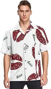 [GuoChe] Hawaiian Men Short Sleeve Button Down Shirts Valentines Hot Lips Kisses Dating ropa de Vestir para Hombre