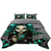 Gothling Green Haired Goth Fairy Cemetery and Bats Coverlet