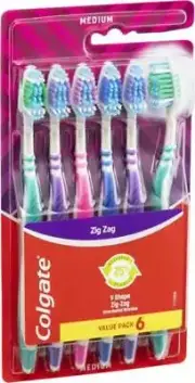Colgate 6 Pack Medium ZigZag Toothbrushes 6 Pack - Multi.