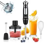 Hand Blender 5-in-1 Immersion Stick Blender Acekool 12-Speed Stainless Steel Stick Electric Blender Set with Food Chopper Container Milk Frother Egg Whisk 800W