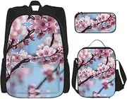 [JBYJBX] Tempting Cherry Blossoms Print School Backpack Adjustable Shoulder Straps,Lunch Bag Pencil Case 3-In-1 Set Bag