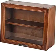 Retro Desktop Storage Box,Handmade Wooden Display Cabinet,Built-in Partition with Flip Glass Door Display Box,Environmentally Friendly Water-Based Paint,Penetrating and Fixing