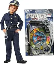 Police Costume for Kids 1 Set Size M Unisex Polyester Breathable Police Costume for Cosplay Halloween Role Play Party Stage for 43.31-47.24inch Kids