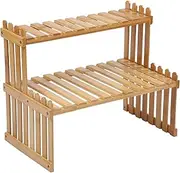 14.6"/18.5" 2 Tiers Bamboo Plant Stand Shelf,Desk Flower Pot Holder,Adjustable Desktop Shelf Display Organizer Ladder Rack for Office Decorate Desk Shelving Storage Rack,Kitchen Rack (18.5" Length)