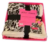BETSEY JOHNSON PLUSH REVERSE TO SHERPA THROW OVERSIZED BLANKET 50x70 LEOPARD NEW