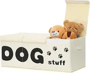 Qozary Large Dog Toy Storage Box - 3 Grids Basket With Lid, Foldable Bin for Pet Supplies, Perfect To Keep Toys Organized