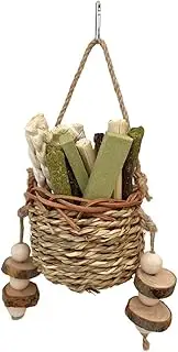AIMALL Natural Pet Chew Toy Set for Small Animals - Rabbit, Guinea Pig Chew Toys with Apple Branches, Sweet Bamboo & Braided Grass Sticks - Multifunctional Molar & Bite Toys for Dental Health