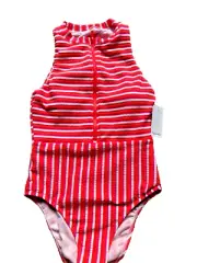 SPLENDID One PC Swimsuit Stripe Pattern Women's Sz SM Built in Bra, Zipper Front