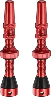 uxcell 2pcs Tubeless Valve Stems 44mm Aluminum Alloy Tubeless Valve Removal Caps with 4 Hole Super Light No Leak Durable Fit Most Bicycle Tubeless Rims, Red