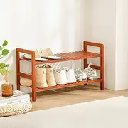 [Sherwood] Home 2-Tier Shoes Rack Natural Bamboo Shoe Storage Organiser Entryway 100% Wooden Shoes Shelf 6 Pair of Shoe Organizer 2 Tier Shelves for Shoes Indoor Outdoor - Tawny Brown (70x27x40cm)