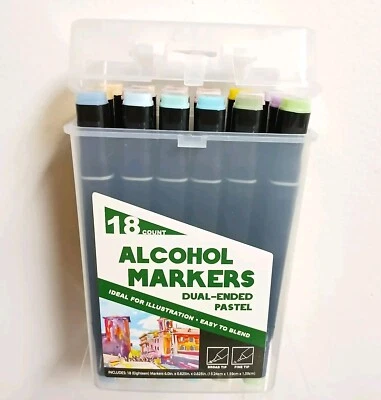 Artist Concepts Dual End Alcohol Markers 18 Set Broad/Fine Tip Pastel Latch Brkn