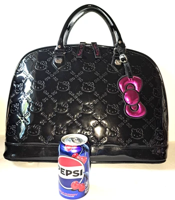 XL HELLO KITTY TRAVEL BAG CARRY-ON 18"W 13"T BLK PINK PATENT VINYL CAT CHILD