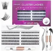 Individual Lashes 120 Cluster Lashes DIY Eyelash Extension Thin Band Wide Stem Lash Clusters with Applicator and Lash Bond and Seal Lash Extension Kit Mix 10-16mm Length C/D Curl - OP01