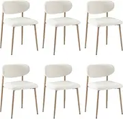 Oikiture Dining Chair Set of 6 Kitchen Chair with Boucle Seat and Wooden Frame for Home Kitchen Cafe Chair Wooden and White