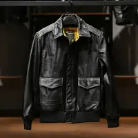在飛比找樂天市場購物網優惠-【巴黎精品】真皮皮衣牛皮夾克-美式A2飛行夾克男外套2色p1
