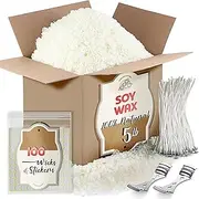 Soy Candle Wax for Candle Making - Natural Soy Wax for Candle Making 5 lb Bag, Premium Soy Wax Flakes, 100 Cotton Candle Wicks, 100 Wick Stickers, & 2 Centering Devices