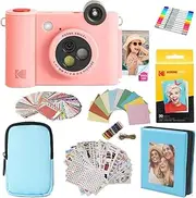 [Kodak] Smile+ 2-in-1 Digital Instant Print Camera & Photo Printer Gift Bundle + Case + Zink 2x3 Sticky Back Photo Paper 20pk + Album + Sticker Frames + Hanging Frames + Sticker Sets + Markers - Pink