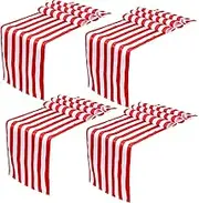 4 Pieces Red and White Striped Table Runner Carnival Tablecloth Polyester Elegant Classic Table Decor Machine Washable for Indoor Outdoor Events Family Banquet Parties and Celebrations (12 x 72 Inch)