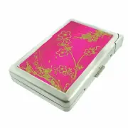 Neon Blossom Pink Cigarette Case w/Built in Lighter Metal Wallet