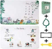 vmaisi Baby Milestone Blanket Gifts - Newborn Boy & Girl Monthly Year Infant Growth Blankets Nursery Swaddling Blankets (Green Animals, Double Printed)