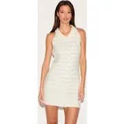 Cream Boucle Knit Button Through Collar Detal Mini Dress, Cream