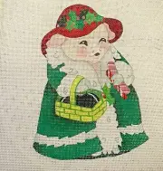 Needlepoint Hand Stitch Painted Canvas Dede Lady Pig Christmas 24 Ct Congress