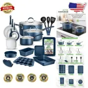 Elegant 20-Piece Non-Stick Kitchen Set in Navy Blue - Induction Compatible