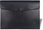 RisePlus Document Folder A4 Leather Briefcase A4 PU Leather Waterproof Office Travel Bag for Documents Vintage Design with Pen Pocket (Black)