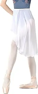 [Avrigirl] Asymmetric Teen Girls Ballet Skirts Wrap Knee Length Chiffon Dance Cover up for Aerial Yoga, Swim, Beach, Skating, White-hooks&eyes, S