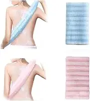 Exfoliating Body Scrubber，2 Pack Back Scrubber for Shower Bath, Japanese Scrub Wash Cloth, Exfoliating Washcloth Towel for Men Women, Body Exfoliator Loofah Luffa Sponge Net Rag Back Washer (Pink & Blue)