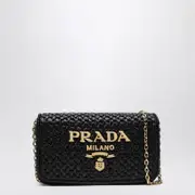 [Prada] Black crochet shoulder bag with logo One size Black