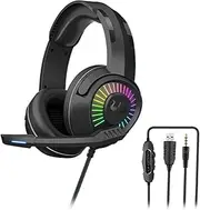 GT67 Wired Headset Head-Mounted Earphone 3.5MM USB face Light Computer Gaming Stereo Road Gaming Wired Headphone with 95° Pointing Microphone Black