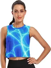 [ODAWA] Electric Blue Lightning Womens Crop Top Running Tank Tops Athletic Shirts for Women Sizes S-2XL