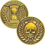 Memento Mori Challenge Coin - Motivational Memento with Skull and Laurel Wreath - 1.37 inch Inspirational Gift for Reflection, Wisdom, and Courage