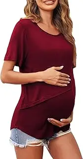 [yuksok] Women's Maternity Shirts Nursing Tops Fashion Lightweight Full Coverage Soft Breastfeeding Tshirt Double Layer for Daily Wear
