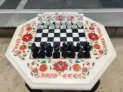 Queen Gambit Chess, White Marble Chessboard, Chess Table with Chess Set Gift Him