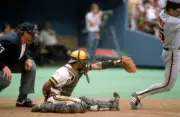 Catcher Tony Pena Pittsburgh Pirates crouches behind home plate in- Old Photo