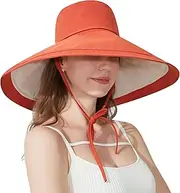 [KAICAILA] Women Bohemian Reversible Floral Cotton Sun Hat Wide Brim Outdoor Bucket Hats UV Protection