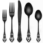 Black Silverware Set, 40-piece Retro Royal Black Silverware Set for 8 with St...