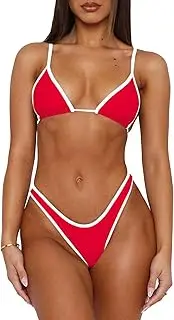 [Roevite] Women's Sexy String Bikini Set Halter Neck Two Piece Swimsuit Cheeky High Cut 2 Piece Swimwear